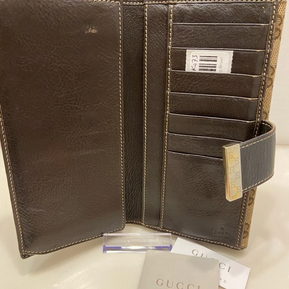 Authentic!! GUCCI Long Brown Leather Monogram Wallet. Luxury - Picture 5 of 12